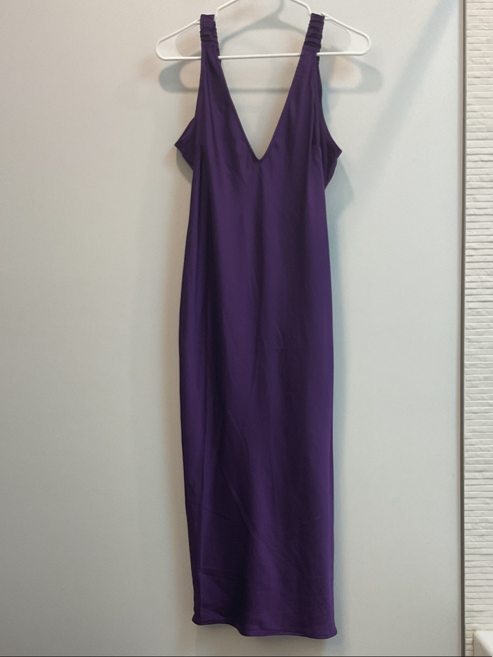 Sleek Purple V-Neck Midi Slip Dress